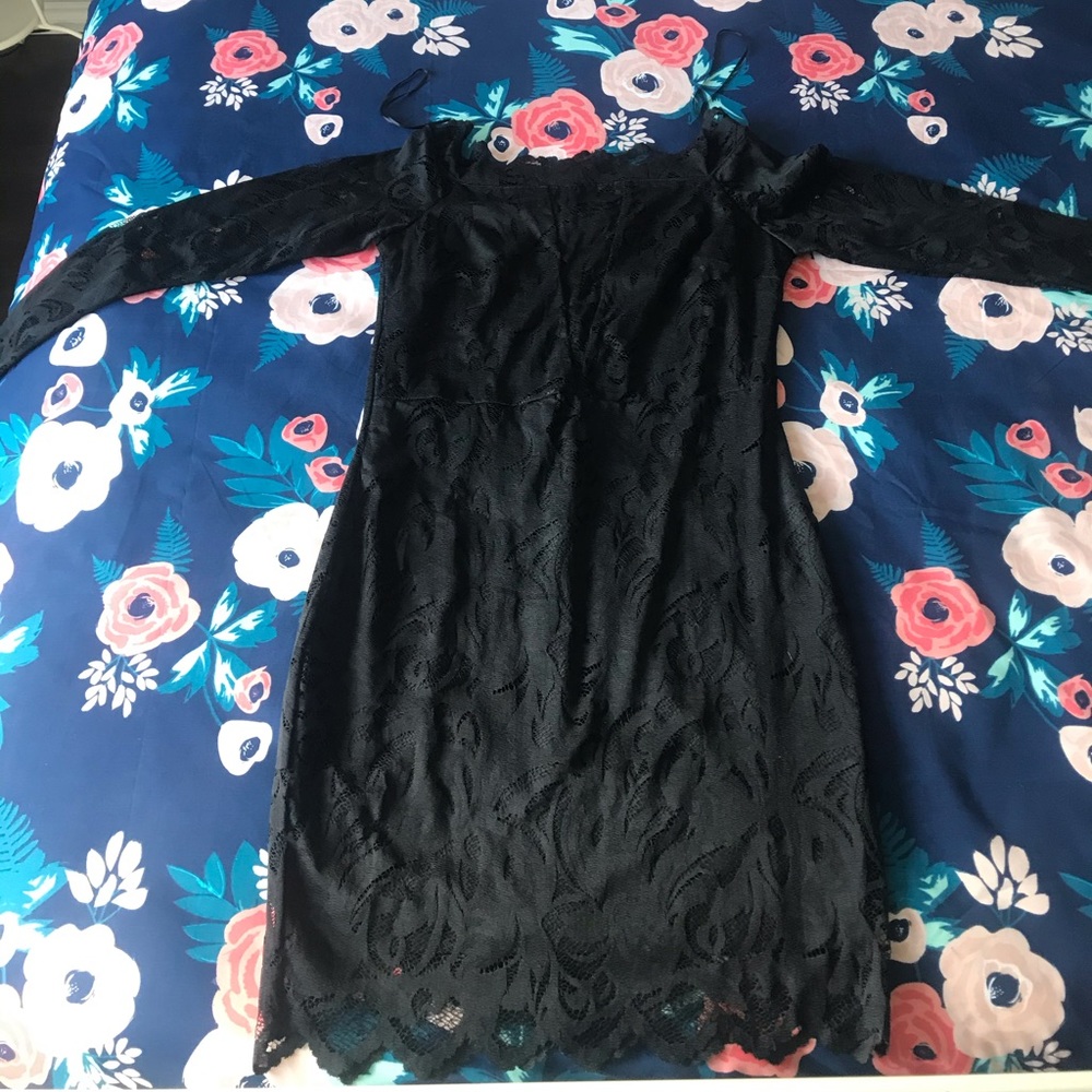 Full Lace Off The Shoulder Mid Length black dress
